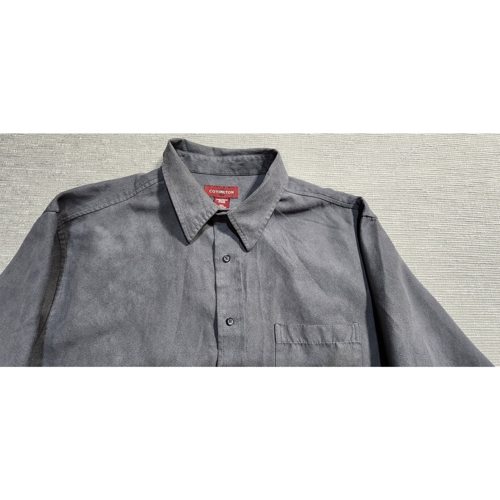 Covington‎ Gray Faux Suede Button Down Shirt Long Sleeve Polyester Size XL